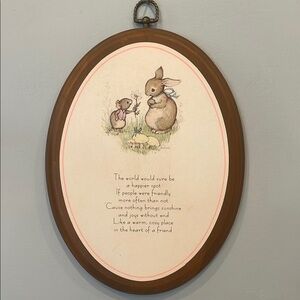 Charming Brown Oval Wall Decor with Bunny & mouse Illustration
